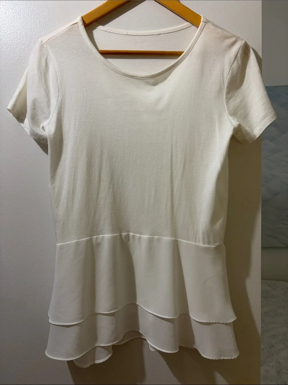 Michael Kors Cream Short-Sleeve Ruffle Peplum Top